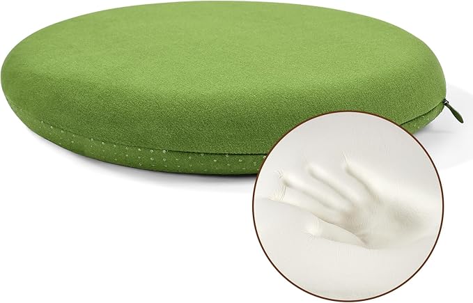 BUYUE Memory Foam Seat Cushion, Dia 16.5" Soft Velvet Round Stool Cushion Anti-Slip Chair Pads, L, Green