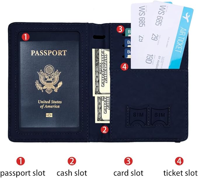 Passport Holder for Travel, Passport Holde Passport Cover Wallet Travel Passport Holders Must Haves for Women Men, PU Leather Passport Book Card Holder Case,Travelling Essentials, Deep Blue