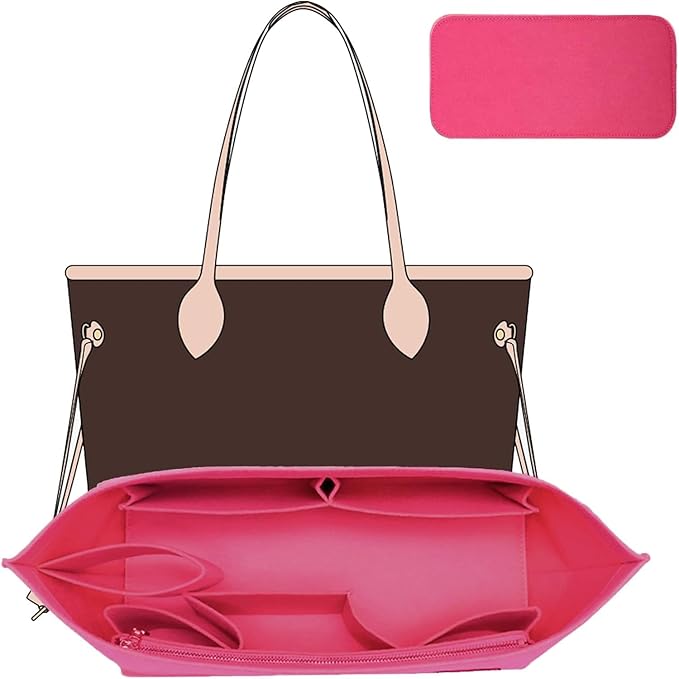 Purse Organizer Insert with Base Shaper Compatible with Neverfull PM Speedy 30 and More, Bag Organizer for Luxury Tote Handbags, Rose/M