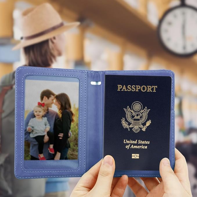 Passport Cover 2 Pack, Waterproof Leather Wallet - Dark Purple and Pink - Men, Women, Family Travel Essentials