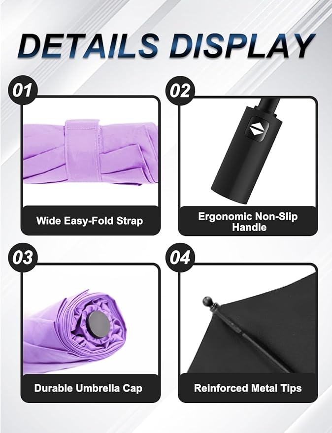 SoulRain Travel Umbrella - Compact Umbrella for Rain - Perfect Large Auto Folding Umbrella - Ideal Car umbrella, Small umbrella, and Travel Companion