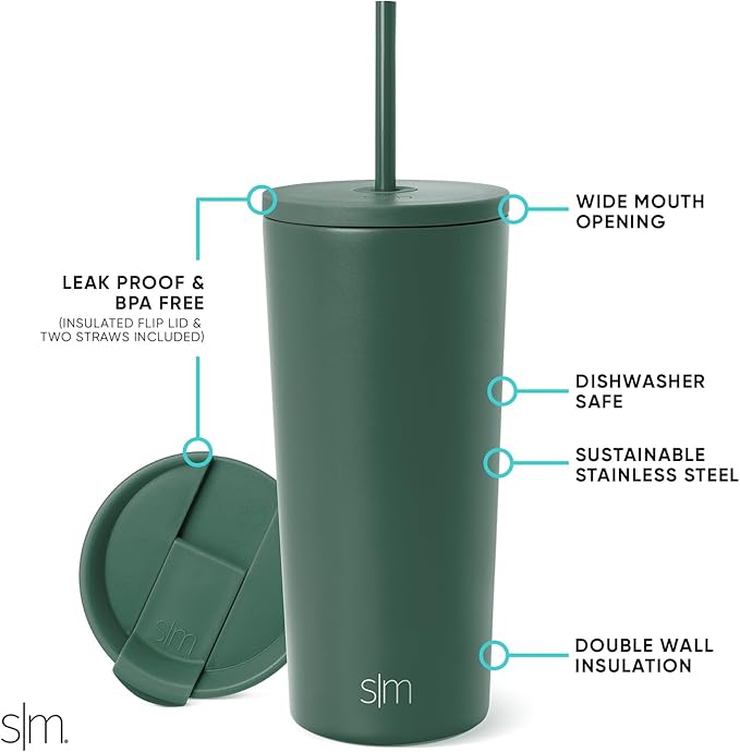 Simple Modern Classic Tumbler with Straw Lid | Insulated Iced Coffee Cup Reusable Stainless Steel Water Bottle Travel Mug | Gifts for Women Men Her Him | 20oz | Forest
