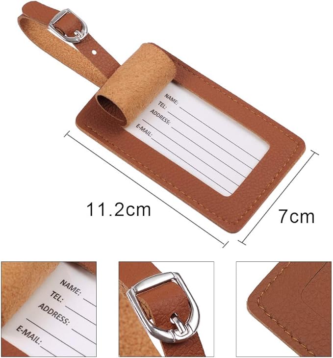 Vigorport Luggage Tag，Leather Identifiers Travel Tags for Suitcase,Bag Tags with Name Card Holder-Set of 4