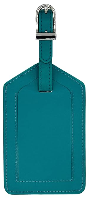 Teal Genuine Top Grain Leather Luggage Tag