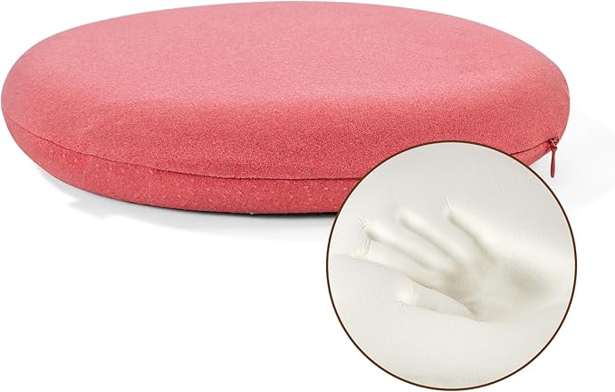 BUYUE Memory Foam Seat Cushion, Dia 15" Soft Velvet Round Stool Cushion Anti-Slip Chair Pads, M, Rose Pink
