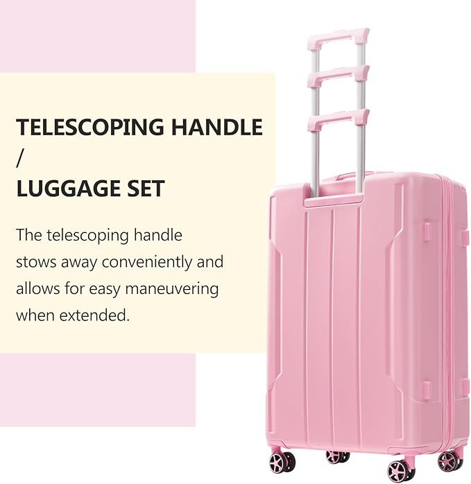 Merax Luggage Sets 3-Piece Hardshell with Spinner Wheels Lightweight Suitcase with Corner Guards (Pale Pink, 20/24/28)