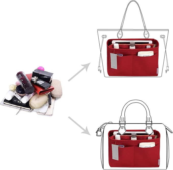 ZTUJO Purse Organizer Insert, Felt Bag Organizer with Metal Zipper, Handbag & Tote Shaper, For Speedy Neverfull Tote, 7 Sizes
