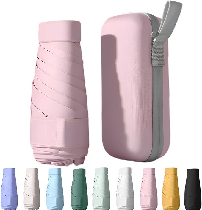 UPF50+ Mini Travel Sun Umbrella for Purse With Case,Small Compact UV Umbrella Protection Sun,Lightweight Portable Parasol Windproof for Women Men Kids