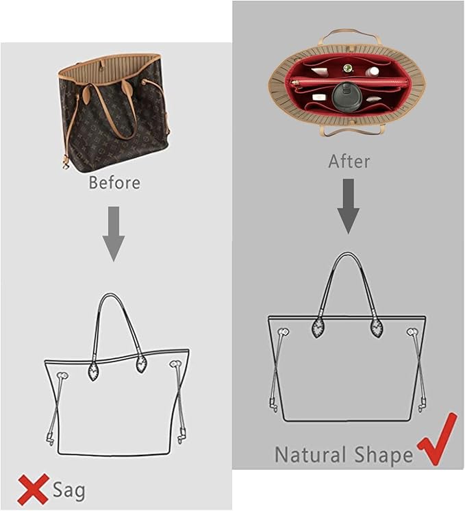 Purse Organizer Insert For Handbags, Purse Organizer With Zipper, Neverfull Organizer, Bag Organizer For Speedy Neverfull ONTHEGO Tote, Handbag and More (Silky Red, X-Large)
