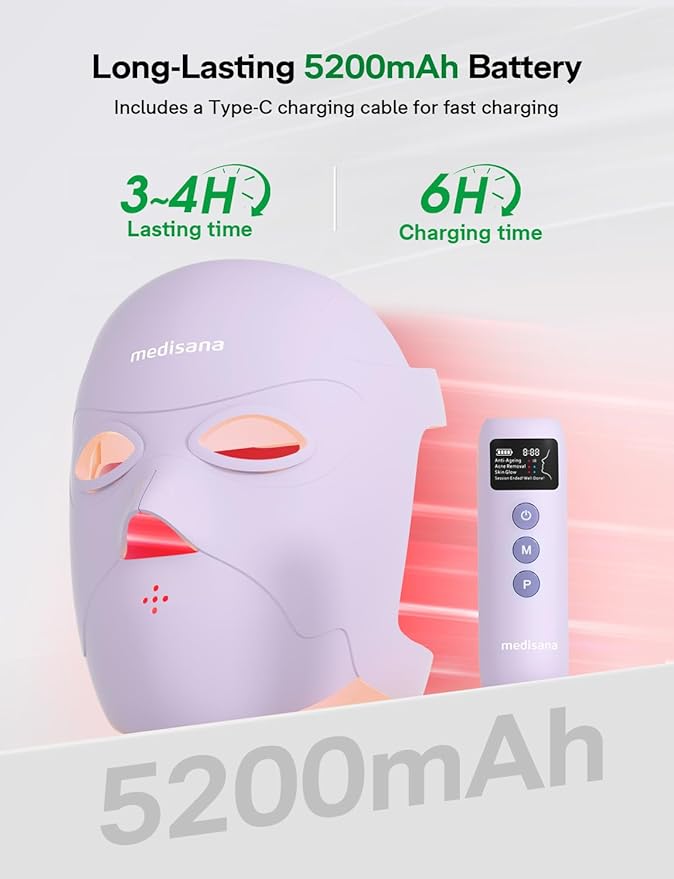 Medisana 3D Red Light Therapy Mask for Face, 336 LEDs Light Therapy Mask with 3 Modes - NIR 830nm, Red 630nm, Blue 415nm - Cordless & Rechargeable LED Face Mask for Home, Skincare Gifts for Women Mom