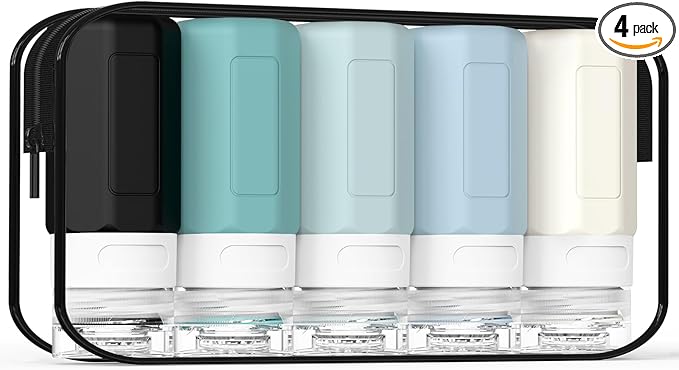 2 oz Travel Bottles, Small Size Containers, TSA Approved Silicone Toiletries Bottles, Shampoo and Conditioner Travel Kit for Women (Blue)