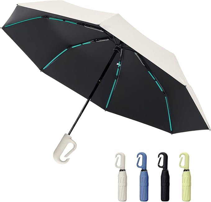 Compact Automatic Folding Travel Umbrella-Windproof Rainproof, PF50+ Sun Protection for Hiking,Outdoor,Chool,Golf Course & Daily Use,Sturdy Multi-Ribbed Frame