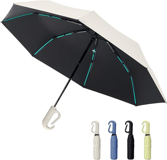 Compact Automatic Folding Travel Umbrella-Windproof Rainproof, PF50+ Sun Protection for Hiking,Outdoor,Chool,Golf Course & Daily Use,Sturdy Multi-Ribbed Frame