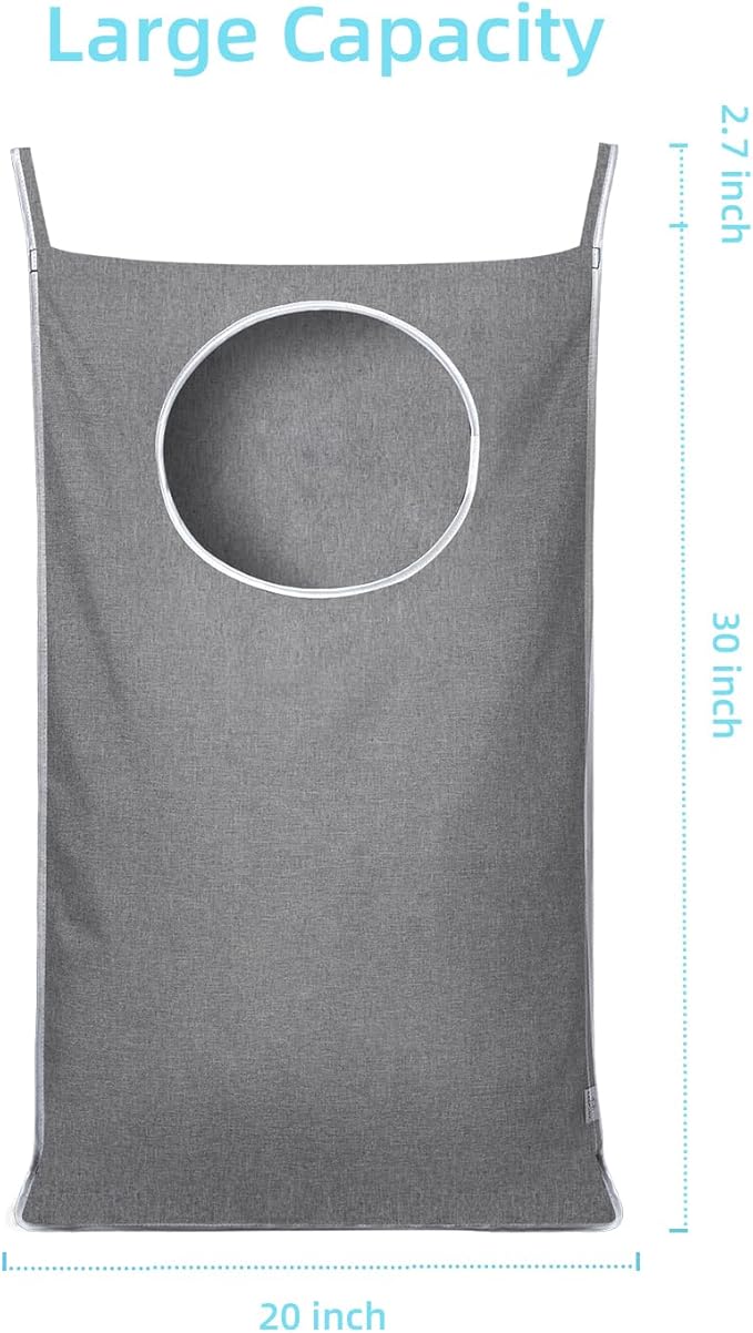 KEEPJOY 2Pack Space-Saving Hanging Laundry Bag, Door Laundry Hamper with 2 Different Types of Hooks, 30x20 Inch Oxford Fabric Laundry Storage Bag for Dirty Clothes (Grey-2Pack)