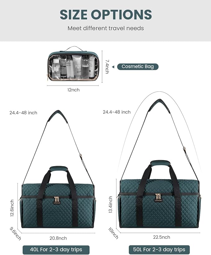 LOVEVOOK Travel Duffle Bag - Weekender & Overnight Bag with Toiletry & Wet Pocket, Carry-On Size, 3pc Set