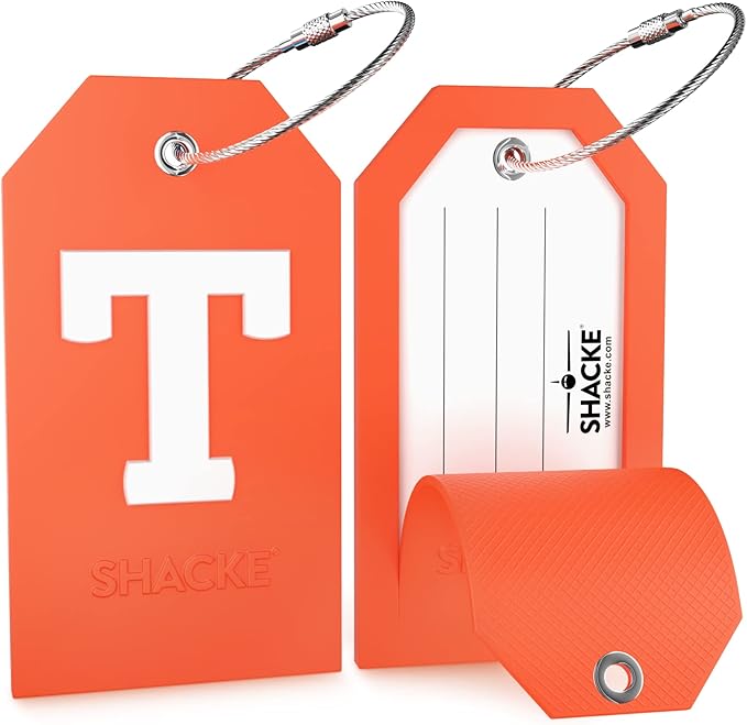 Shacke Initial Luggage Tag with Full Privacy Cover and Stainless Steel Loop – (Letter T)