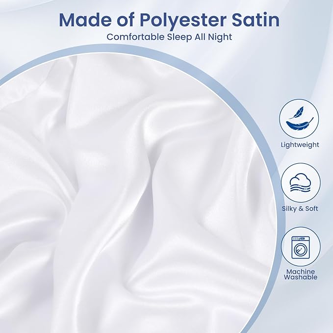 Satin Pillowcase for Cervical Pillows, (Cover Only) Fit for Orthopedic Neck Support Pillow, Silky Smooth Pillowcase Cover with Zipper Closure (White)