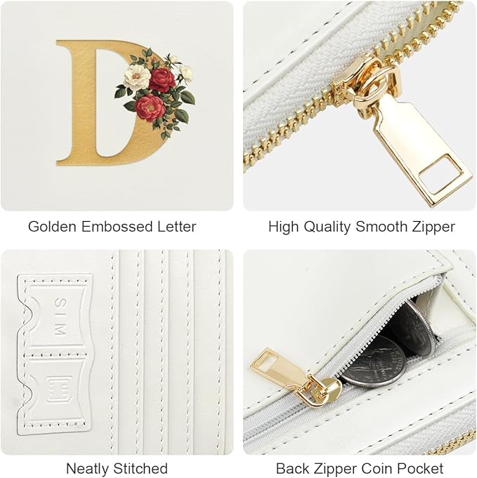 Passport Holder for Travel Personalized Passport Holder Initial Letter Rose Flower RFID Blocking Travel Wallets Credit Cards Holder for Women Men, White D