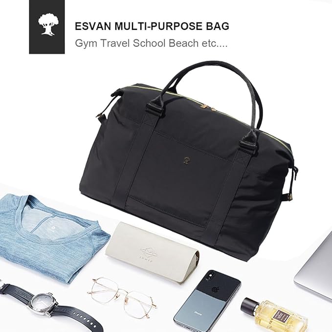 ESVAN Travel Tote Duffel Gym Bag,Weekender Overnight Carry-on Tote Crossbody Bag with Wet Pocket and Trolley Sleeve Upgraded