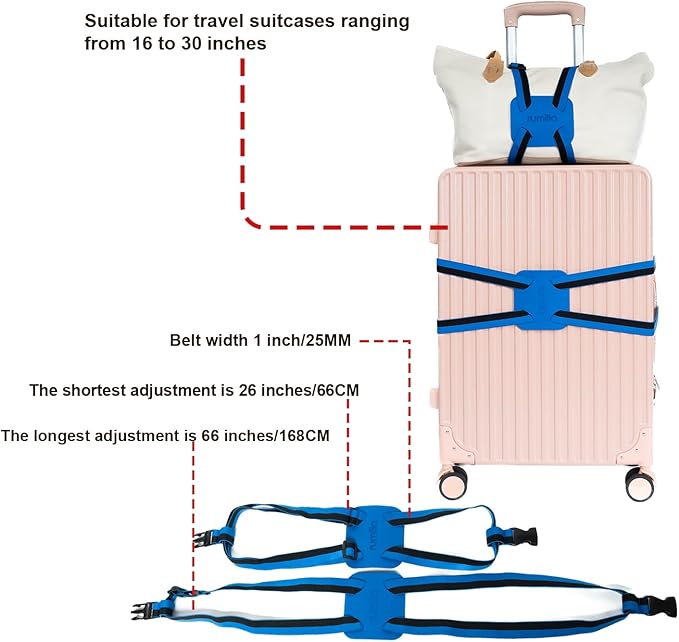 Luggage Straps for Suitcases, Travel Accessories to Connect Two Suitcase, Add A Bag Luggage Strap for Carry On Luggages Adjustable Buckle Belt (Black/Blue-1pcs)