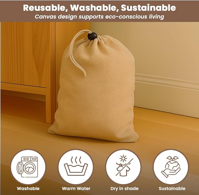 LFH Cotton Rich Shoe Storage Bags with Drawstring, Dustproof Breathable Reusable Organizer, Perfect For Travel, Dorm, Hotel, College, Gym, Easy to Carry, Machine Washable 12"x17" (Pack of 6) - Beige