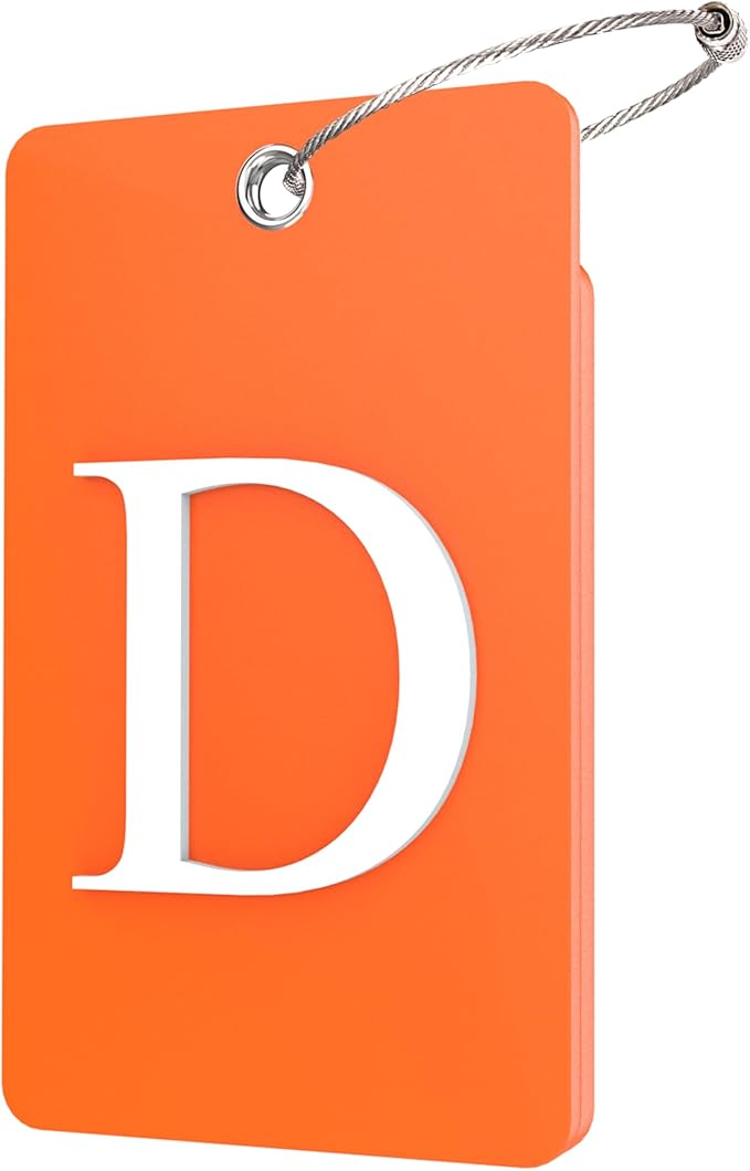 Gostwo 2 Pack Luggage Tags for Suitcases, 26 Initial Letter Travel Luggage Baggage Identification Labels ID Tag Fully Bendable Tags with Stainless Steel Loop (Orange) (Letter D)