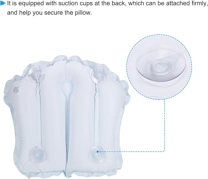 PATIKIL Inflatable Bath Pillow with Suction Cups, Terry Cloth Covered Shell Shape Bath Pillow Neck Support for Bathtub Hot Tub, Blue