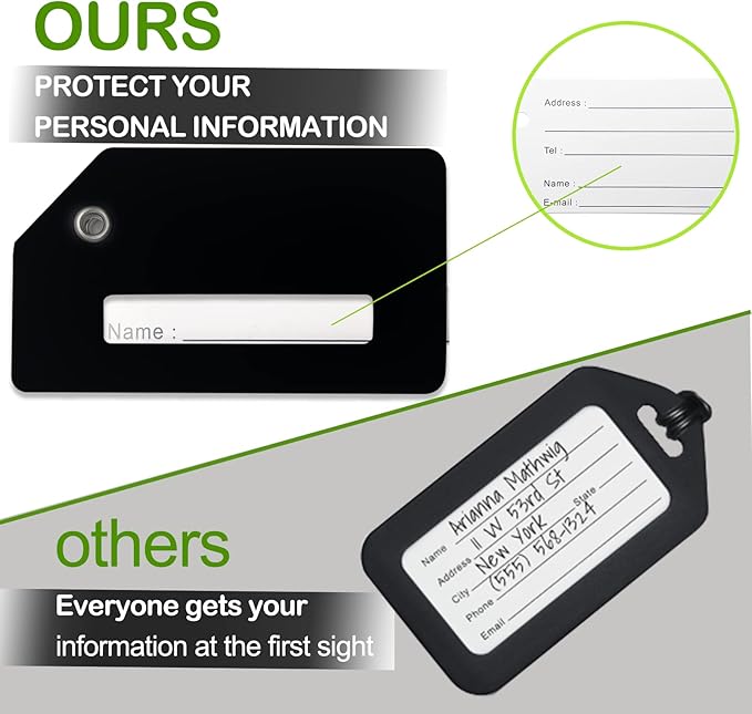 Luggage Tag 8 Pcak - Travel Essentials Accessories for Suitcases Quickly Identify, Travel Tags for Luggage, Backpacks, Bags, Baggage, Cruise Suitcases - Flexible & Bright Silicone (Black
