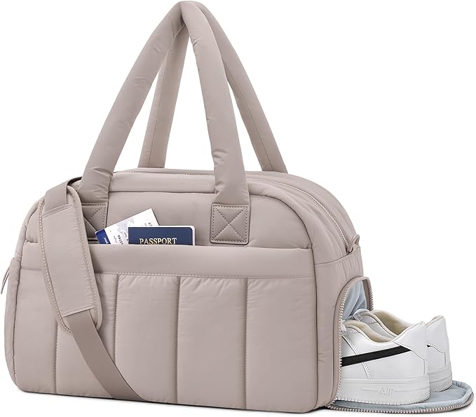 oscaurt Gym Bag for Women Puffer Duffle Bag for Travel Water Resistant Carry On Weekender Overnight Duffel Dance Bag with Shoe Compartment