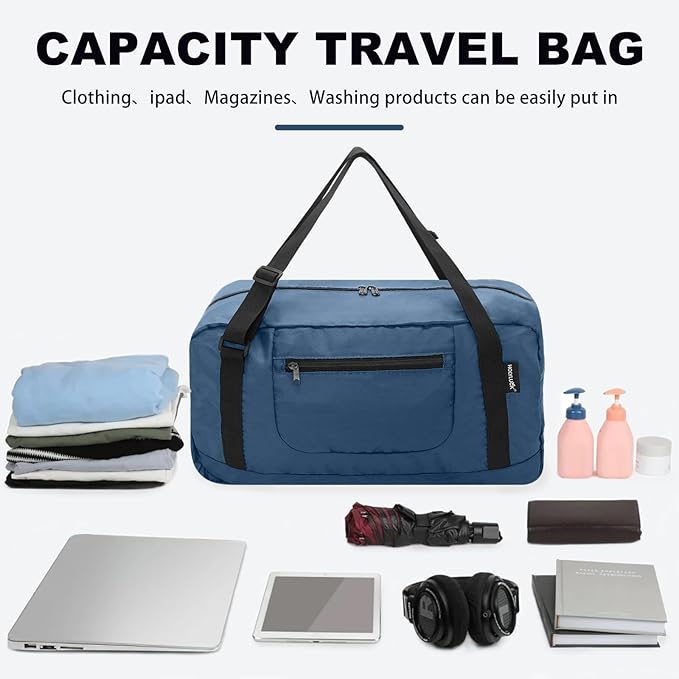 HOLYLUCK Foldable Travel Duffel Bag For Women & Men Luggage Great for Gym - Airforce blue