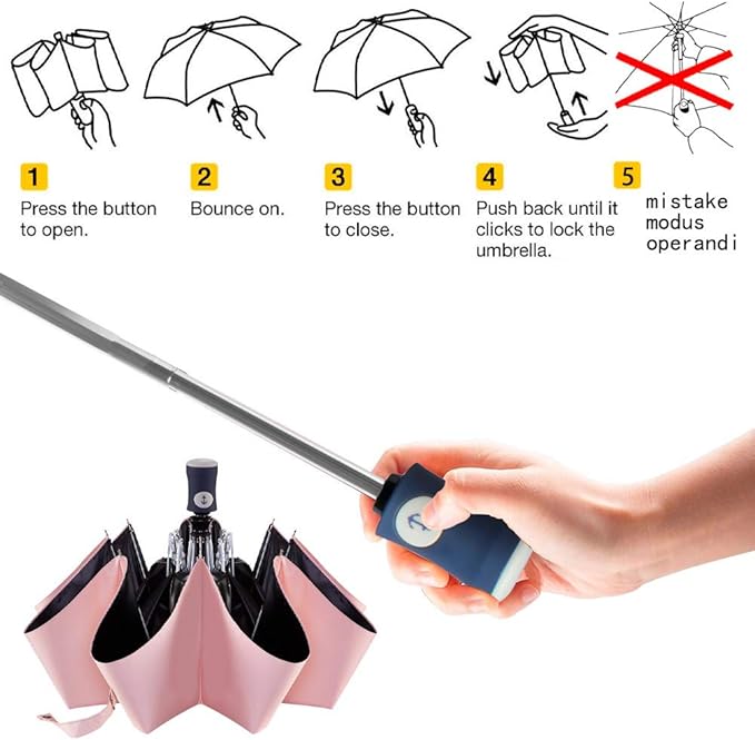 DBA FDJASGY Sun Umbrella Compact Folding Travel Umbrella Auto Open and Close for Windproof, Rainproof & 99.9% UV Protection Parasol with Black Anti-UV Coating
