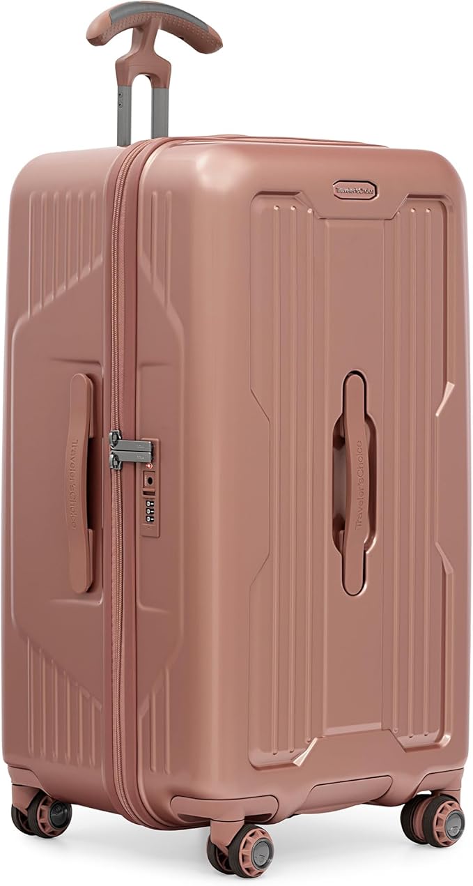 Traveler's Choice Ultimax II Polycarbonate Hardside Luggage with Spinner Wheels, Rose Pink, 28-Inch Medium Trunk