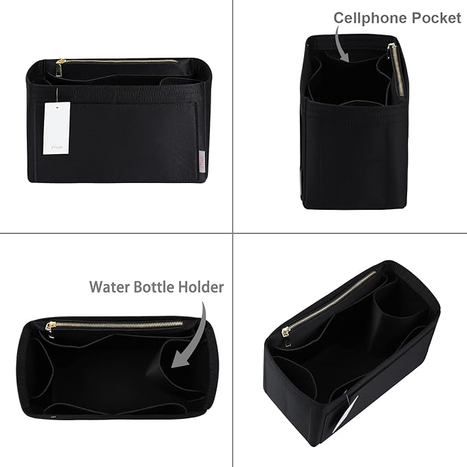 ZTUJO Purse Organizer Insert For Handbags, Silky Touching Bag Organizer Insert With Bottle Holder, Perfect for Speedy, Neverfull, Tote,ONTHEGO,Artsy,Handbag and More (small, Silky Black)