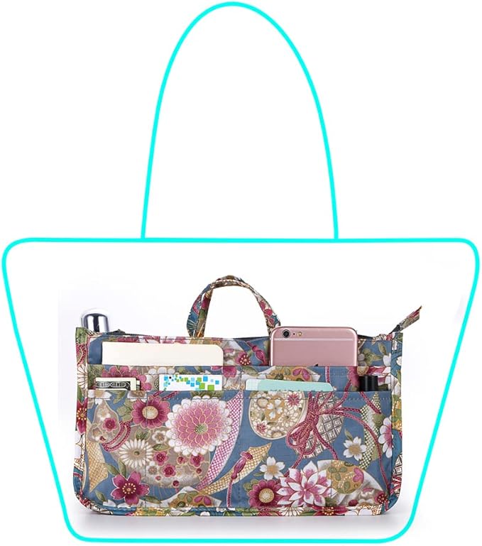 BTSKY Printing Handbag Organizers Inside Purse Insert-High Capacity 13 Pockets Bag Tote Organizer with Handle Sunflower