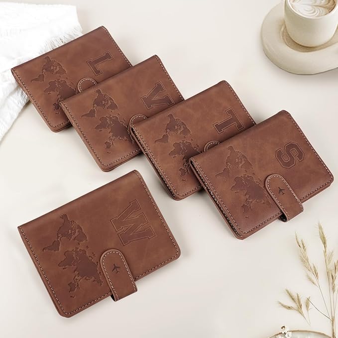 Initial Letter T Passport Cover Personalized RFID Blocking Passport Wallet for Adults, Travel Passport Book Holders for Women and Men, 4 Card Slots, Magnetic Closure