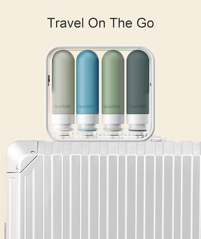Quatish Travel Bottles for Toiletries, Original Patented Leak Proof Travel Size Containers, 3 oz Tsa Approved Silicone Shampoo and Conditioner Bottles, 4 Pack, Morandi