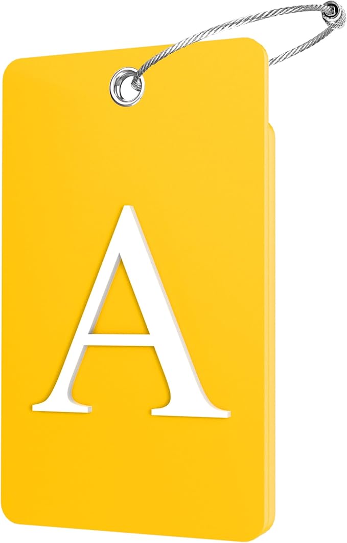 Gostwo 2 Pack Luggage Tags for Suitcases, 26 Initial Letter Travel Luggage Baggage Identification Labels ID Tag Fully Bendable Tags with Stainless Steel Loop (Yellow) (Letter A)