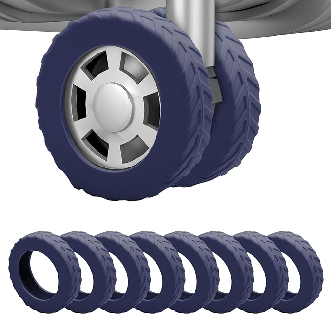 8Pcs Luggage Wheel Covers,Silicone Suitcase Cover for 2-2.4'' Spinner Wheel, Carry On Luggage Wheels Protector,Upgrade Suitcase Wheels Protective,Essential Travel Accessories (Dark Blue-L)