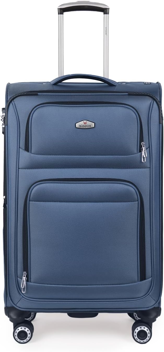 26" Luggage Softside Expandable 15% Checked Luggage with Double Spinner Wheels Combination LOCK,Lightweight Travel Suitcase for Men/Women（Blue,26in）