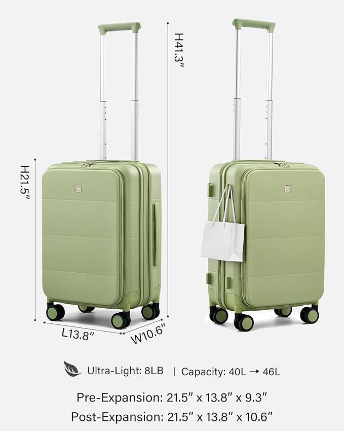 Hanke Hardside Expandable Carry On Luggage, 20 Inch Top Opening Trunk Luggages with Spinner Wheels, All-PC Hard Shell Carry-On Suitcase, Lightweight & TSA Airline Approved (Bamboo Green, 46L)