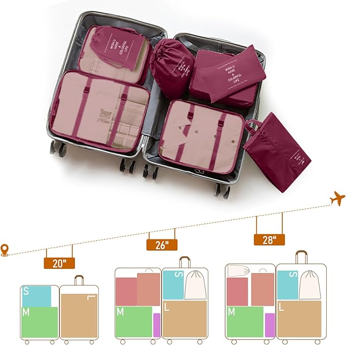 Packing Cubes for Travel - 8 Set Luggage Organizer Bags for Family, Mesh Breathable Travel Packing Cubes for Suitcases Durable Travel Essentials Bags Set