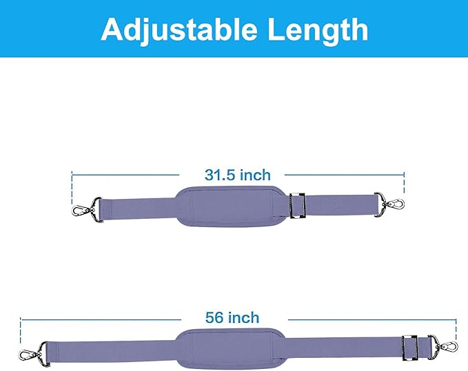MOSISO 56 inch Shoulder Strap, Adjustable Thick Soft Universal Replacement Non-Slip Fit Padded with Metal Swivel Hooks for Laptop Shoulder Bag/Laptop Messenger Bag/Crossbody Bag, Lavender Gray
