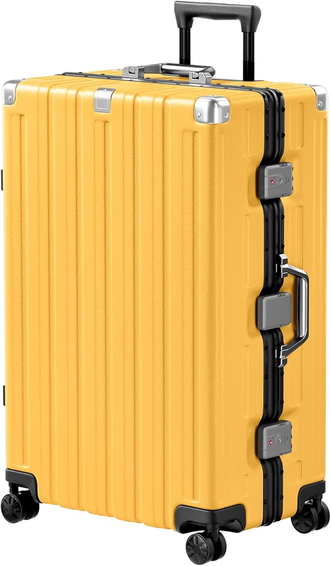 Krute Aluminum Frame Luggage 28 Inch Checked Suitcase with Spinner Wheels TSA Approved No Zipper Hard Shell Luggage PC+ABS Travel Suitcase