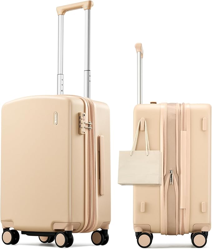 Hanke Expandable Carry On Luggage 22x14x9 Airline Approved, 20 Inch Hard Shell Suitcases with Wheels, Lightweight Travel Luggage Carry On Suitcase for Woman & Men with Tsa Lock(Cuba Sand)