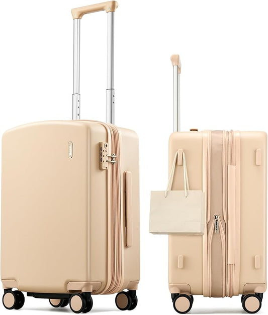 Hanke Expandable Carry On Luggage 22x14x9 Airline Approved, 20 Inch Hard Shell Suitcases with Wheels, Lightweight Travel Luggage Carry On Suitcase for Woman & Men with Tsa Lock(Cuba Sand)