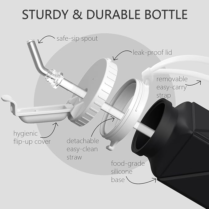 Collapsible Water Bottles with Straw 20.6oz, Silicone Foldable Portable Water Bottle, BPA-Free, Leakproof Reusable for Travel Camping Hiking Sports, 4 Pack (Black+Dark Blue+Blue+Pink)