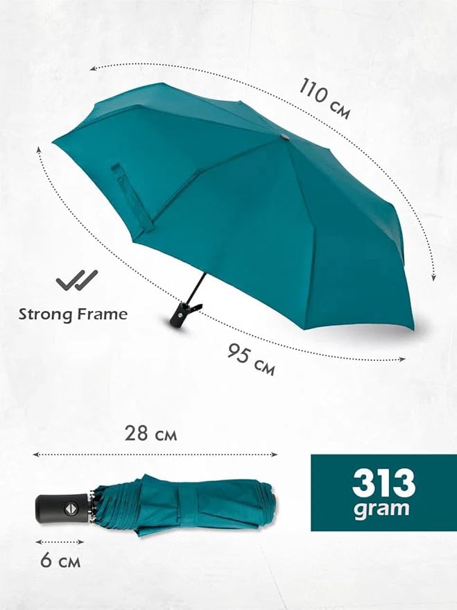 Windproof Travel Umbrella - Compact, Light, Full Automatic Open/Close - Folding Backpack Umbrella for Rain & Sun UV Preotection For Men & Women, Unbreakable 8 Fiberglass Ribs UK Design