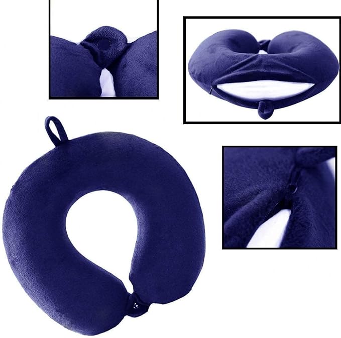 Travel Pillow, 100% Pure Memory Foam Neck Pillow, Suitable for Airplanes, Cars, Trains, Office Naps, Home Lounge Chairs, Removable and Washable Pillow Cover (Blue)