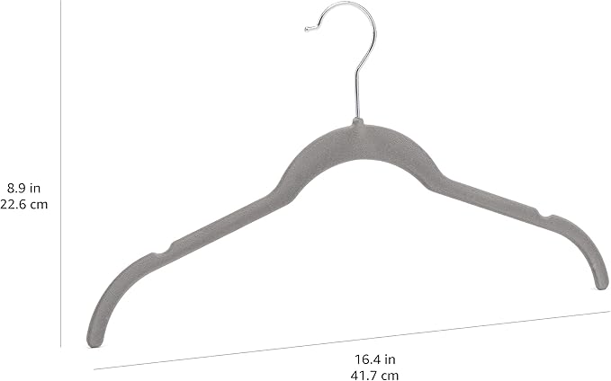 Amazon Basics Slim, Velvet, Non-Slip Shirt Clothes Hangers, Gray/Silver - Pack of 50
