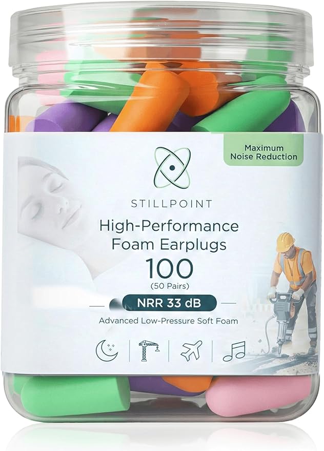 Happy Hippo Soft Foam Earplugs, 33 dB NRR, (50 Pair, 100 Ear Plugs), Maximum Protection for Sleeping, Power Tools, Loud Work Environments (Neon)